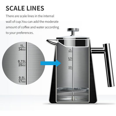 قهوه ساز فرنچ پرس اتوماتیک 1000 میلی لیتری دو جداره استیل ضد زنگ مسافرتی